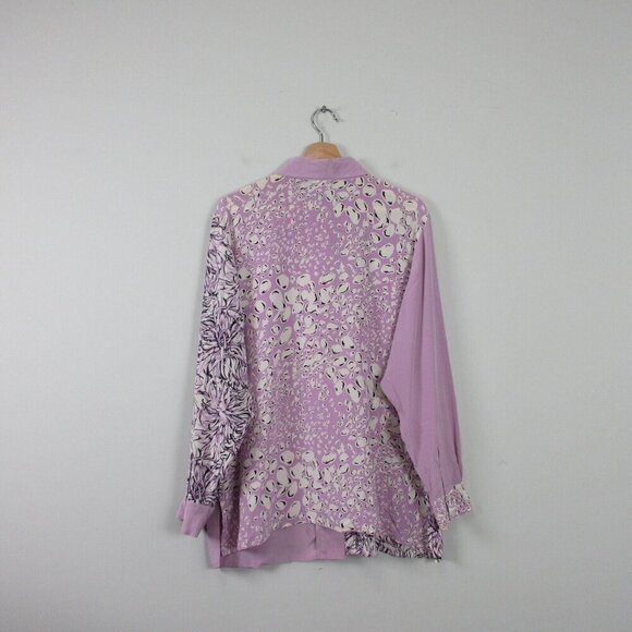 Koos of Course Silk Button Front Blouse Women 1X Purple Art to Wear Floral 162 - Picture 2 of 11